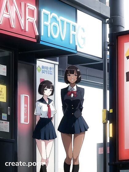 Black-Haired Student Seduces on the Street in Steamy School Hentai AI Image