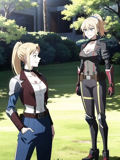 Fit Girl 18+ Wearing Choker and Armor Gloves for Intense Hentai AI Image