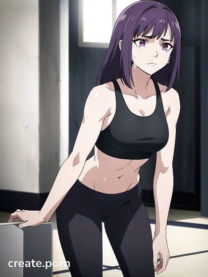 Dark-Skinned Beauty in Sport Bra Cries Out During Intense Hentai Pleasure