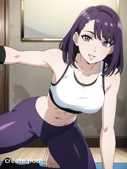 Sporty Chick in Purple Bra and Leggings Nails Intense Hentai AI Image