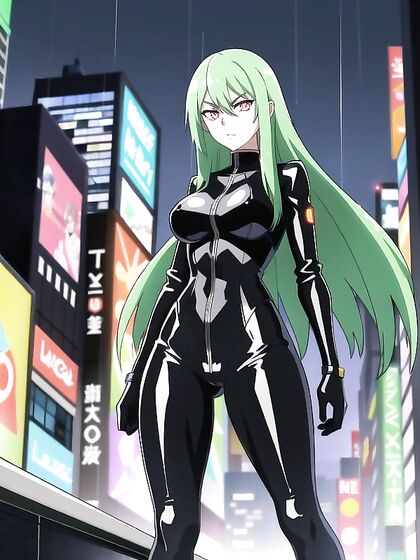 Fit Girl 18+ in Tight Green Bodysuit Takes on Steamy Hentai AI Image