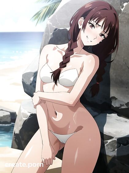 Topless Teen 18+ Temptress on the Beach in Steamy Hentai AI Image