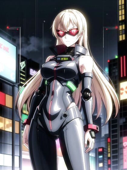 Angry Armor-Wearing Babe with Sunglasses in Intense Hentai AI Image