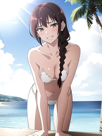 Wet-Clothed Mischievous Beauty with Braids in Seductive Hentai AI Image