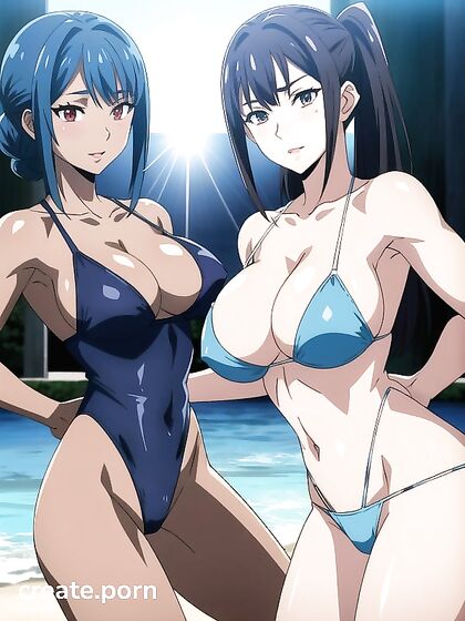Large-Busted Muscle Beauty in Light Blue Outfit Takes On Intense Hentai AI Image