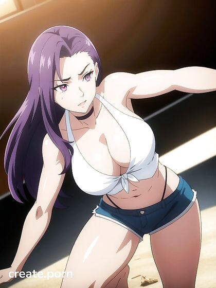 Fit Girl 18+ in Purple Gets Unbuttoned for Steamy Hentai AI Image