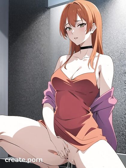 Ginger Beauty with Off-Shoulder Top Exploring Intense Hentai Masturbation