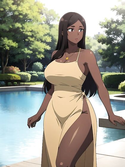 voluptuous Dark-Skinned Beauty with Massive Breasts in Steamy Hentai AI Image