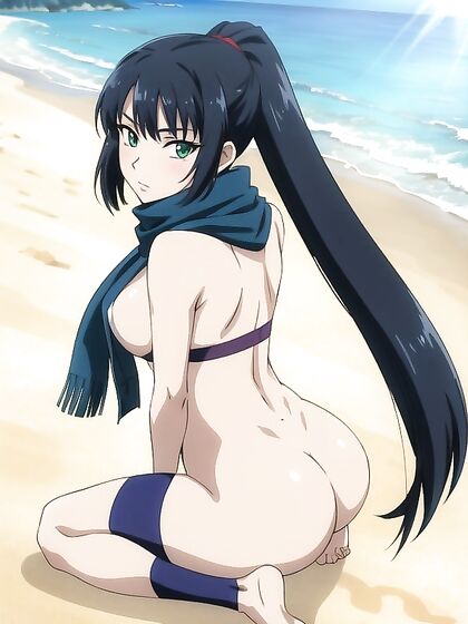 Beach Bum Fun - Busty Babe Shows Off Her Ass in a Seductive Scarf Image