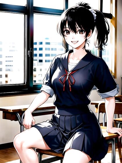 Black-Haired Student in School Uniform Tempts Her Teacher in Classroom Hentai