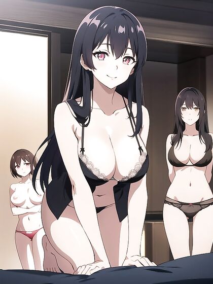 Happy Moments with Sexy Underwear and Sultry Decolletage in Hentai AI Image