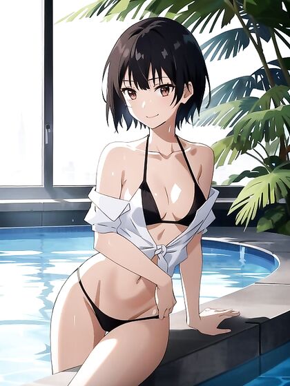 Small-Assed Black-Haired Beauty Takes On Detailed Hentai AI Image