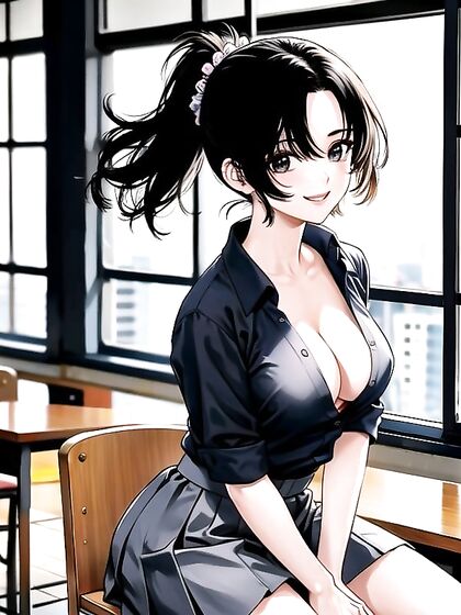 Mind-Blowing Hentai AI Image with Black-Haired Babe and Perfect Cleavage