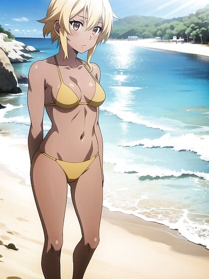 Enjoy Pastel-Colored Beach Fun with Sexy Tan Line Action in hentai Hentai AI Image
