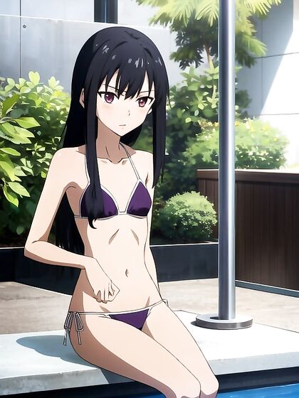 Teen 18+ in Bikini Gets Sexy While Sitting Down in Steaming Hentai AI Image
