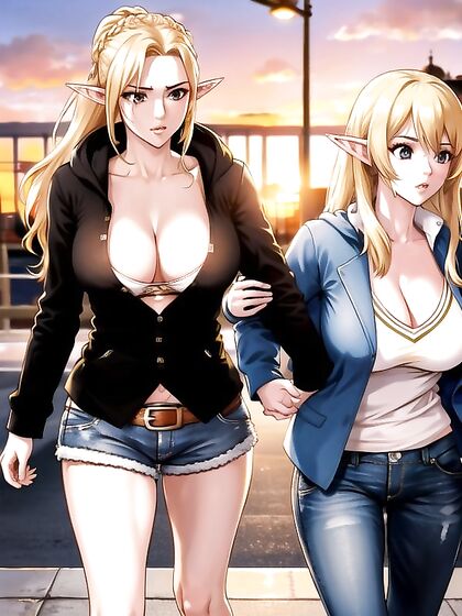 Girl 18+ in Jeans Shorts and Unbuttoned Hoodie Exploring Hentai Pleasure