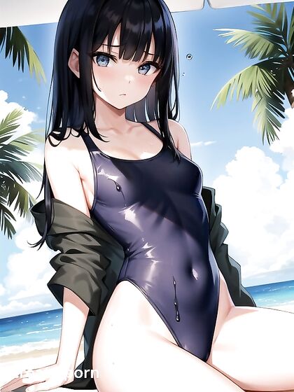 Small-Assed Black-Haired Babe in Bikini for Seductive Hentai Pleasure