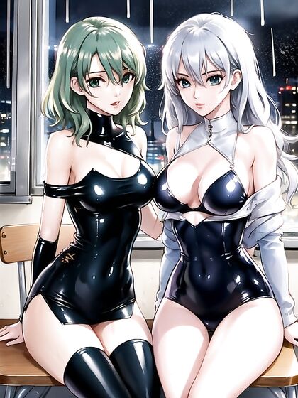 Nighttime Classroom Adventure with Green-Skinned Beauty in Hentai Hentai AI Image