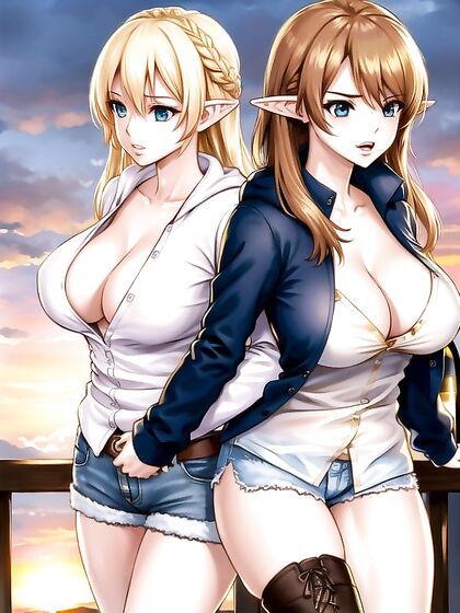 Braids and Boobs - Medium Breasted Beauty Shows Off Her Cleavage in Hentai AI Image