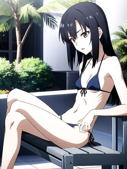 Skinny Girl 18+ with Small Breasts Enjoying Intense Poolside Hentai AI Image