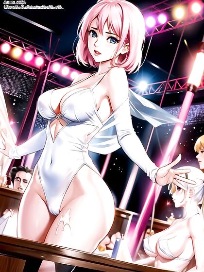 Pale-Skinned Beauty Shows Off Cleavage Amidst a Crowd in Steaming Hentai AI Image