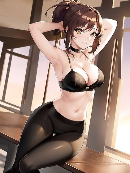 Brunette Gets Seduced in the Locker Room for Steamy Sunset Hentai AI Image