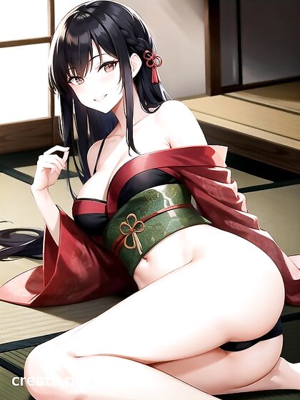 Noon hentai delight - kimono-clad beauty showing off her perfect ass