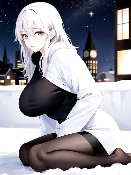 Pale-Skinned Beauty in Fur Coat Seduces in steamy Hentai AI Image