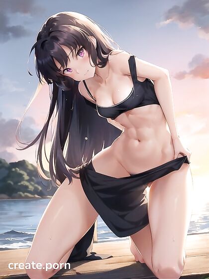 Cute Couple Enjoying Intimate Moments by the Lake at Sunset in hentai Hentai AI Image