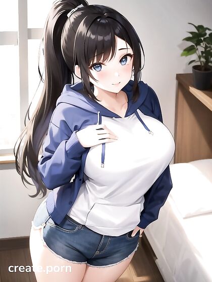 Cute Brunette in Hoodie Exploring Horny Hentai Adventures