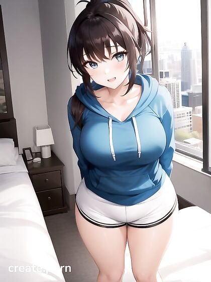 Cute Girl 18+ with Ponytail in Cotton Shorts Exploring Sexy Hentai Fantasies