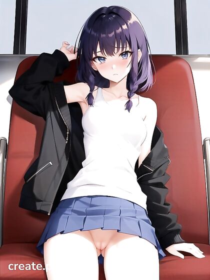 Close-Up Facial Pleasure with Small Breasts and Cute Hair Ribbons in Hentai Hentai AI Image