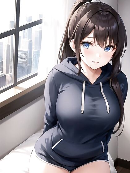 Teen 18+ with Large Ass in Cute Cotton Shorts Enjoys Horny Hentai AI Image