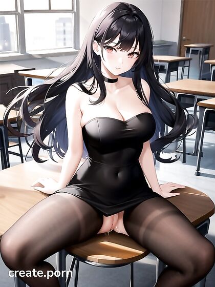 Black-Haired Beauty Reaches Ecstasy in Wallpaper-Themed Hentai Orgasm Session