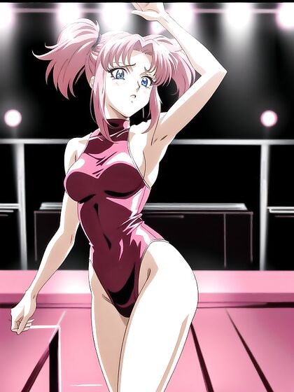 Skinny Girl 18+ with Small Breasts Strips Seductively in Hentai Club Image