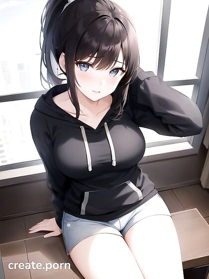Brunette with Pale Skin and Perfect Medium Breasts in Seductive Hentai AI Image