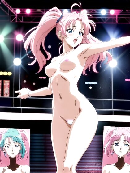 Skinny Girl 18+ with Pigtails Strips Down in a Sexy Hentai Performance