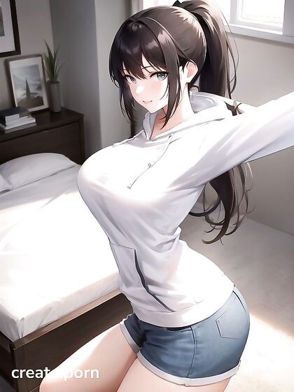 Cotton Shorts seduce as she stands alone in tantalizing Hentai AI Image
