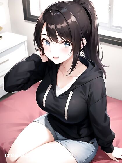 Pale-Skinned Beauty with Ponytail Stands Seductively in Hentai AI Image