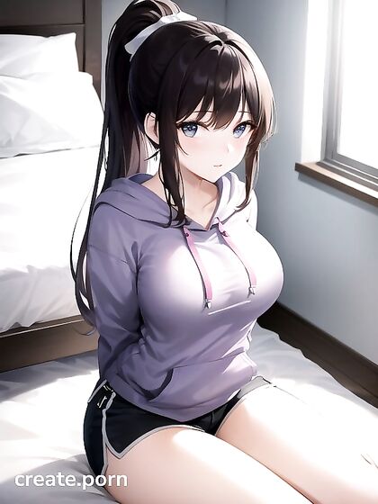 Pale-Skinned Beauty in Hoodie Stands for Intense Hentai Pleasure