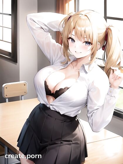 Large Breasts Unleashed - Skirt Action in Seductive Hentai AI Image