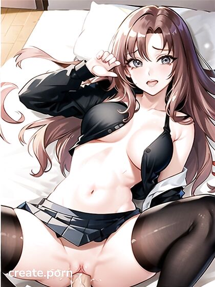 Skinny Girl 18+ with Natural Breasts and Black Hair in Seductive Hentai AI Image