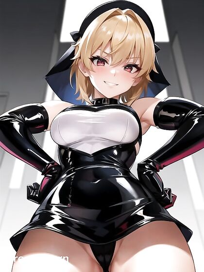 Blonde with Rounded Breasts Wearing Latex Gloves for Steamy Hentai AI Image