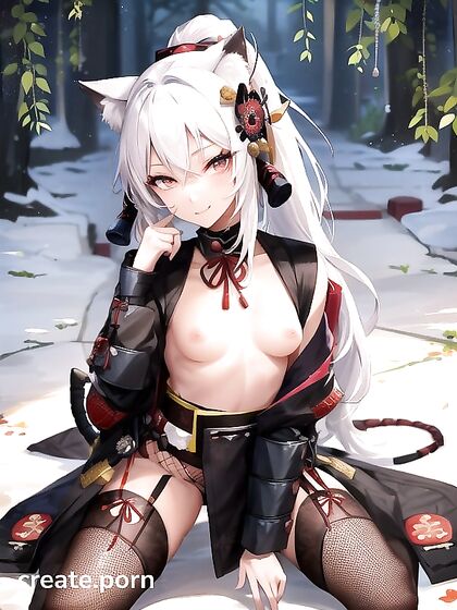 White Clad Beauty Explores Pleasure in Enchanted Forest Hentai AI Image