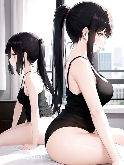 Brunette with Ponytail Enjoys Intense Nighttime Hentai Pleasure