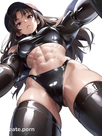 Muscular Babe in Latex Shows off Her Large Ass in Steamy Hentai AI Image