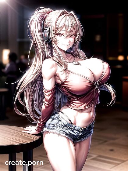 Blonde with Necklace and Jean Shorts in Seductive Hentai AI Image