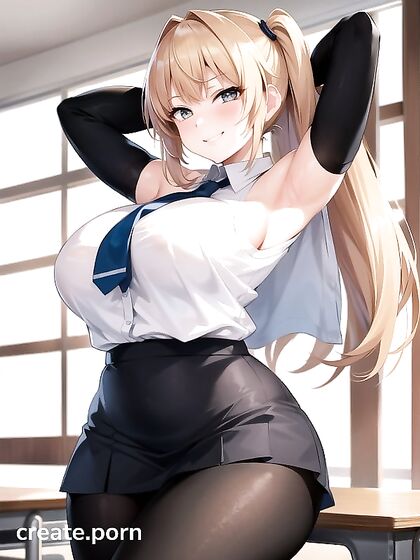 Blonde With Pigtails Gets naughty in Classroom Hentai AI Image