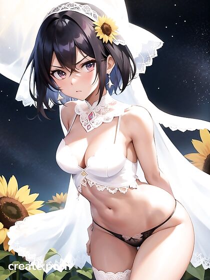 Standing in a Sunflower Field at Night for Intense Hentai Pleasure