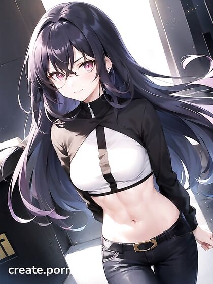 City hentai adventure with black-haired beauty in blouse